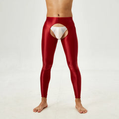 Tap Here Wet-Look Crotchless Leggings for Gay Men
