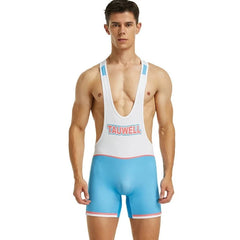 a sexy gay man in White Blue Racerback Classic Athletic Singlet - Men's Singlets, Bodysuits, Leotard & Unitard - pridevoyageshop.com