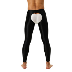 Tap Here Wet-Look Crotchless Leggings for Gay Men