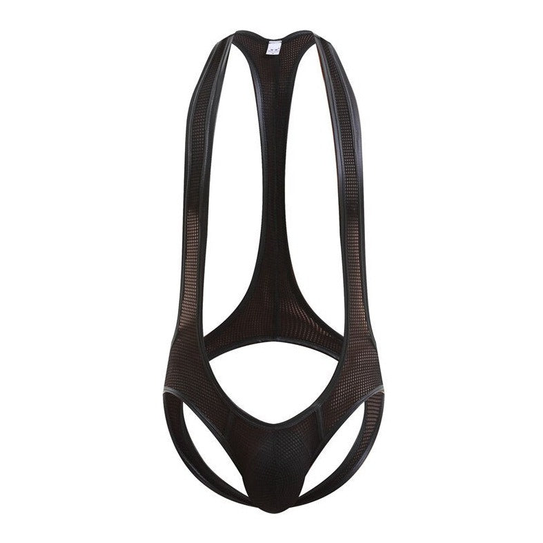 black Gay Singlet and Bodysuit | Men's Pouch Mesh Jockstrap Singlet - Men's Singlets, Bodysuits, Leotard & Unitard - pridevoyageshop.com