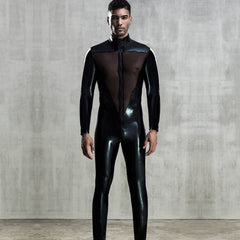 sexy gay man in Gay Bodysuit and Singlet | Faux Leather Mesh Bodysuit Clubwear - Men's Singlets, Bodysuits, Leotard & Unitard - pridevoyageshop.com
