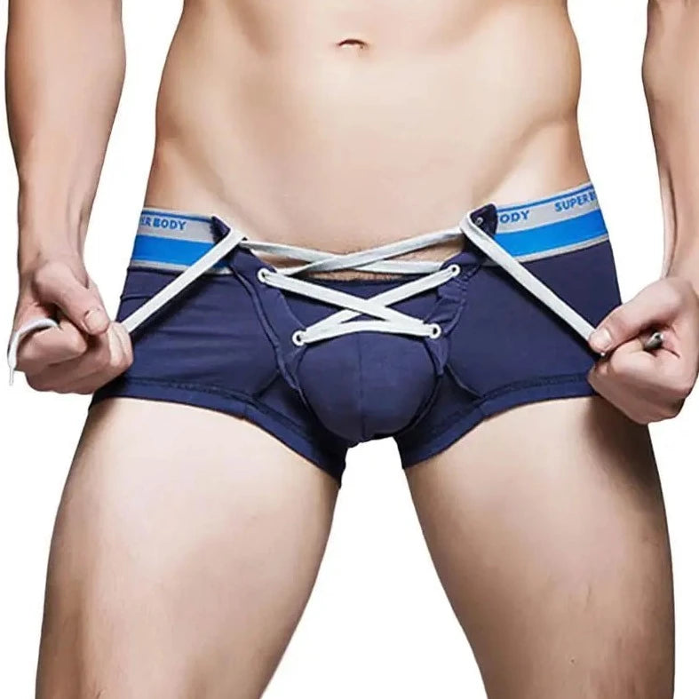 Dark blue SUPERBODY Athletic Laced Boxer Briefs - pridevoyageshop.com - gay men’s underwear and swimwear