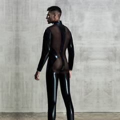 sexy gay man in Gay Bodysuit and Singlet | Faux Leather Mesh Bodysuit Clubwear - Men's Singlets, Bodysuits, Leotard & Unitard - pridevoyageshop.com