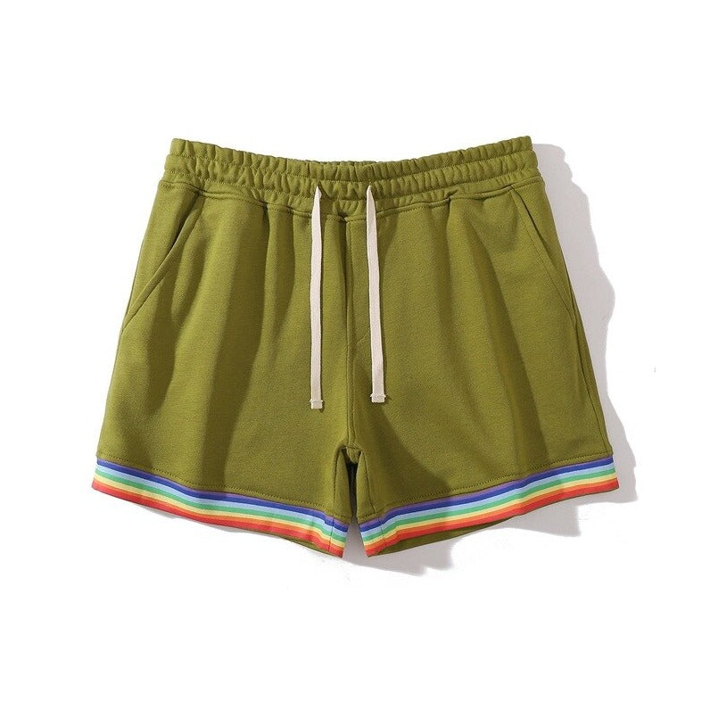 sexy gay man in light army green Men's Rainbow Gym Shorts with Pockets | Gay Shorts - Men's Activewear, gym short, sport shorts, running shorts- pridevoyageshop.com