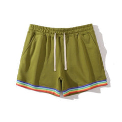sexy gay man in light army green Men's Rainbow Gym Shorts with Pockets | Gay Shorts - Men's Activewear, gym short, sport shorts, running shorts- pridevoyageshop.com