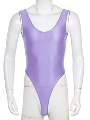 Light Purple Fluorescent Green The ’80s Shiny Thong Bodysuits - Men's Singlets, Bodysuits, Leotard & Unitard - pridevoyageshop.com