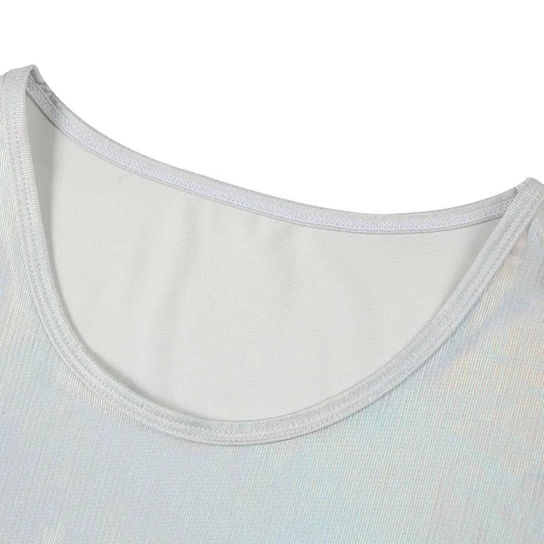 details of silver Metallic Stage Star Sleeveless Crop Top & Briefs | Gay Clubwear - pridevoyageshop.com - gay crop tops, gay casual clothes and gay clothes store
