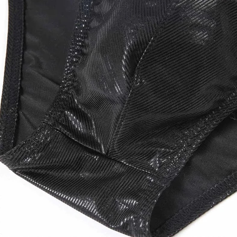 details of black Metallic Stage Star Sleeveless Crop Top & Briefs | Gay Clubwear - pridevoyageshop.com - gay crop tops, gay casual clothes and gay clothes store