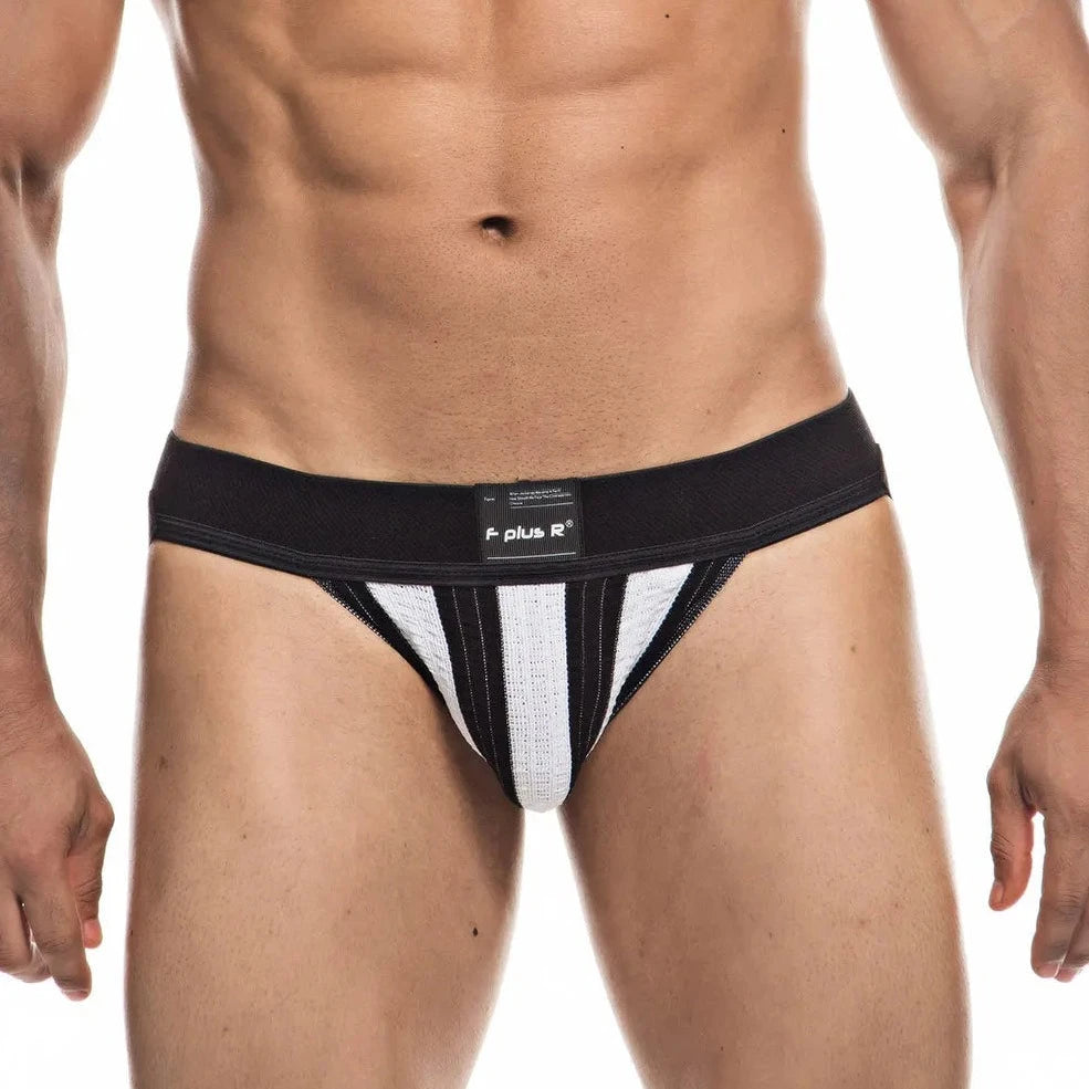 a sexy gay man in black Athletic Stripe Jockstraps - pridevoyageshop.com - gay men’s underwear and swimwear