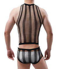 a hot gay man in Men's Sexy Fishnet Lounge Bodysuit Set | Gay Loungewear & Pajamas - pridevoyageshop.com - gay pajamas, gay loungewear, gay sleepwear