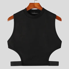 black Men's Designer Hollow Out Crop Tops | Gay Crop Tops & Clubwear - pridevoyageshop.com - gay crop tops, gay casual clothes and gay clothes store