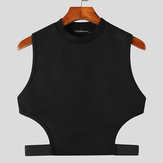 black Men's Designer Hollow Out Crop Tops | Gay Crop Tops & Clubwear - pridevoyageshop.com - gay crop tops, gay casual clothes and gay clothes store