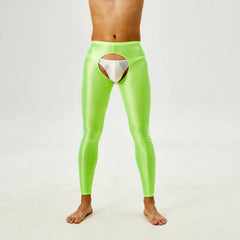 Tap Here Wet-Look Crotchless Leggings for Gay Men