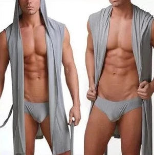 a hot gay man in gray Men's Hooded Muscle Robe - pridevoyageshop.com - gay men’s underwear and swimwear