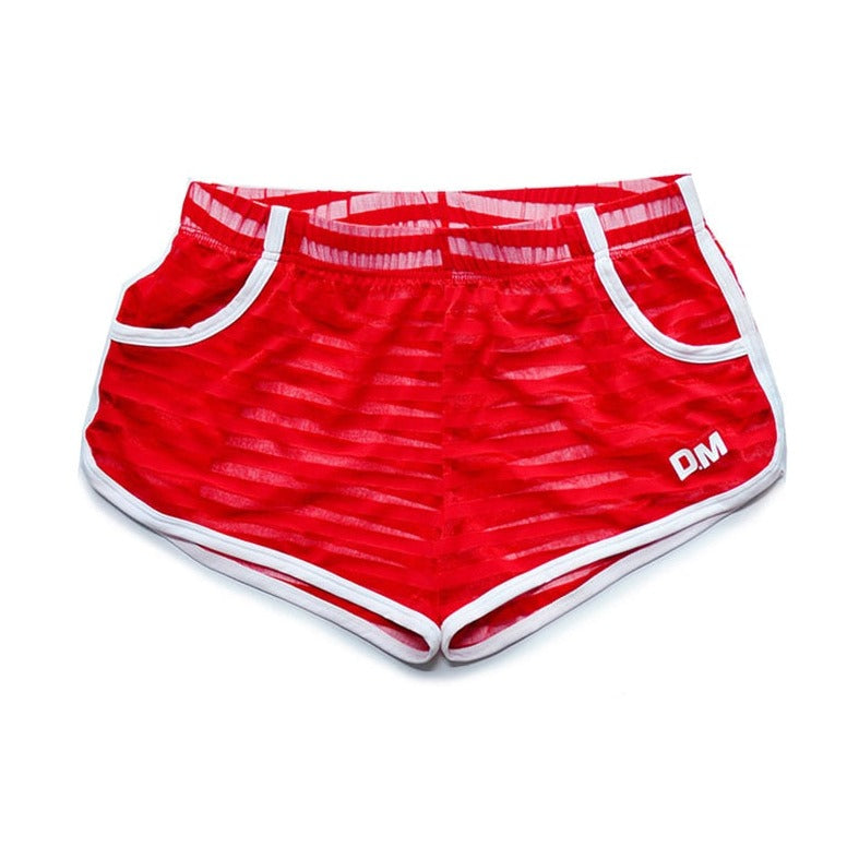 red Gay Shorts | DM Striped Mesh Gym Shorts - Men's Activewear, gym short, sport shorts, running shorts- pridevoyageshop.com
