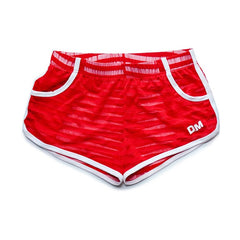 red Gay Shorts | DM Striped Mesh Gym Shorts - Men's Activewear, gym short, sport shorts, running shorts- pridevoyageshop.com