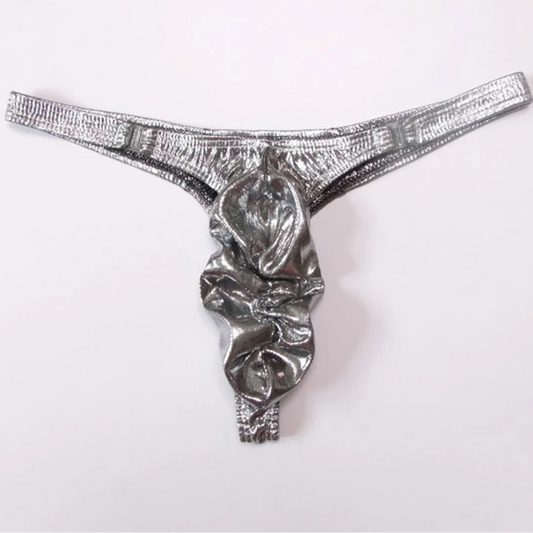 Silver Men’s Liquid Luster Ruched Thong - pridevoyageshop.com - gay men’s thongs, boxers, briefs and jockstraps
