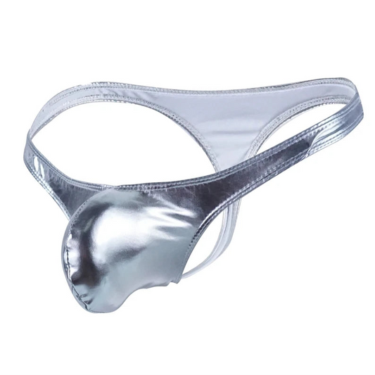 Silver Men’s Liquid Metal Bulge Lifter Thong - pridevoyageshop.com - gay men’s thongs, boxers, briefs and jockstraps
