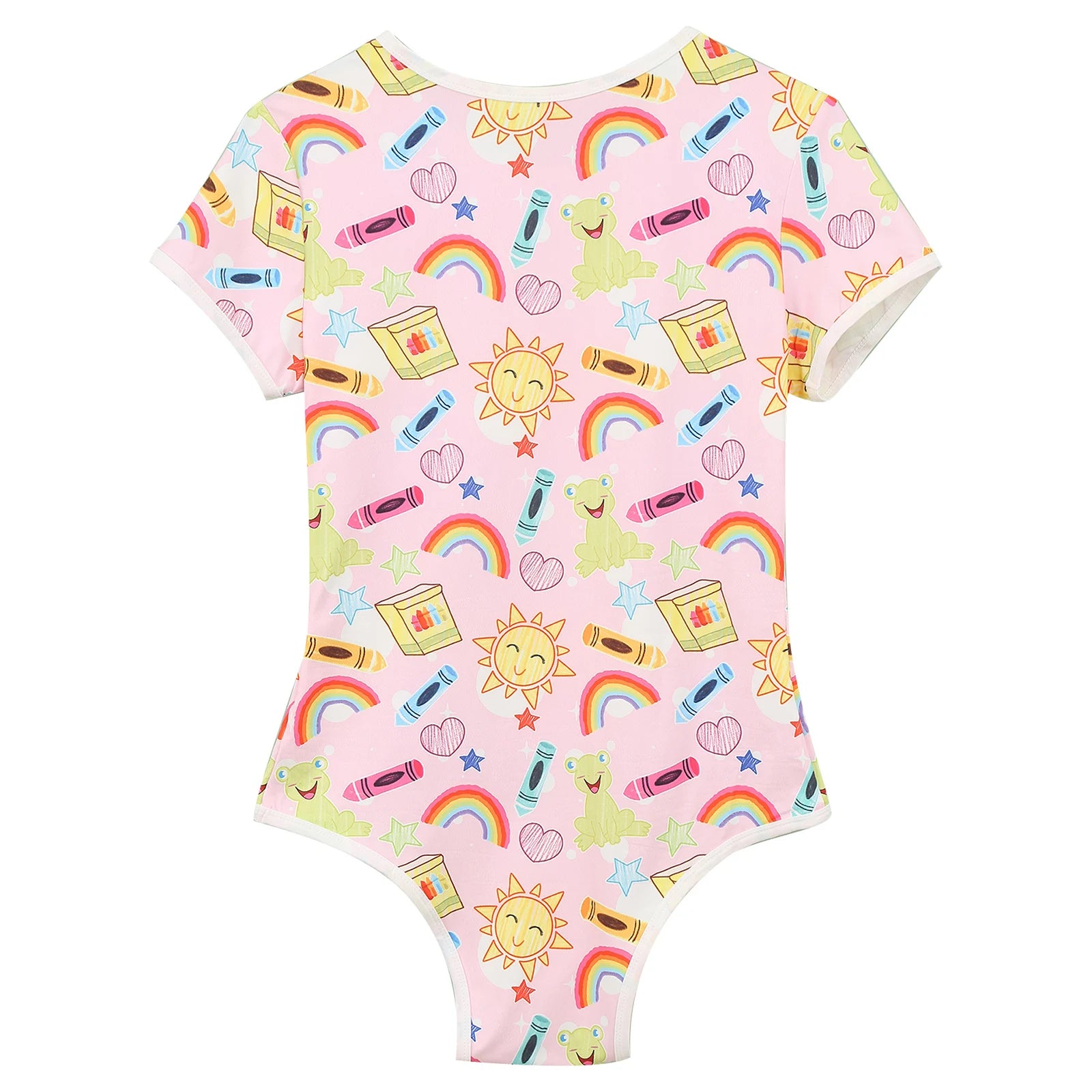 Twink Bliss Daddy’s Boy Printed Onesie flat lay, pastel playful print, cute baby aesthetic, tight soft stretch fabric – pridevoyageshop.com – gay men’s harness, lingerie and fetish wear