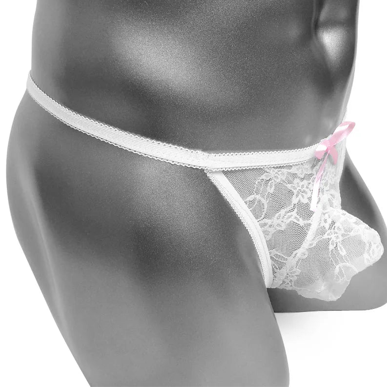 White Men’s Bow Lace Panties - pridevoyageshop.com - gay men’s thongs, boxers, briefs and jockstraps