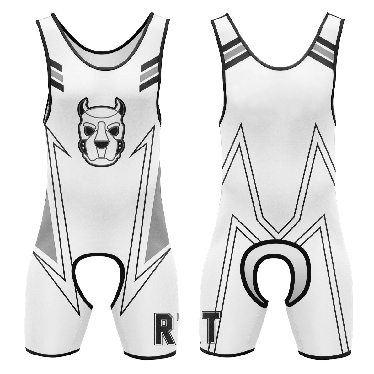 White and Gray Alpha Puppy Open-Crotch Wrestling Singlet from Pridevoyageshop