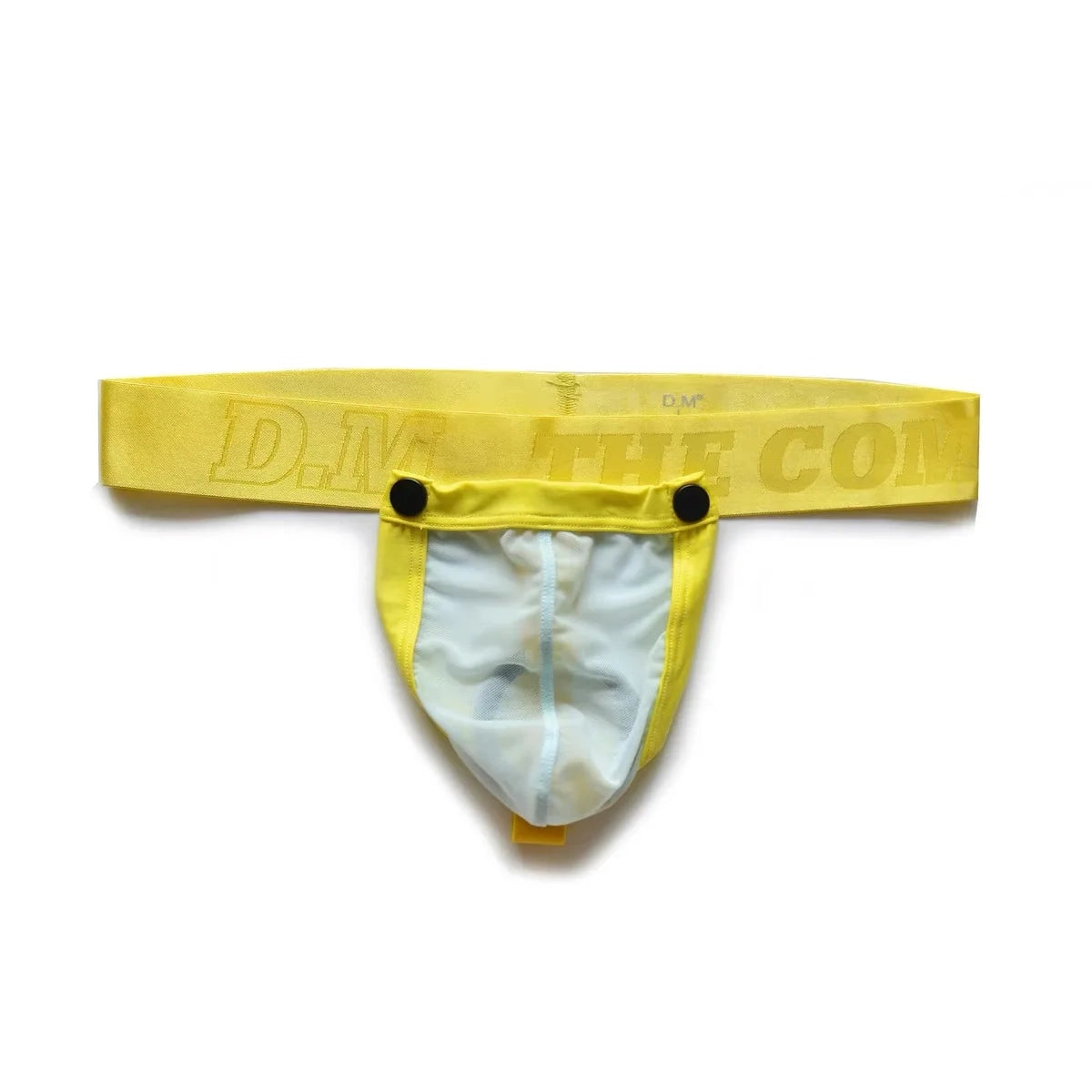 Yellow Men’s D.M. Detachable Pouch Cock Ring Mesh Thong - pridevoyageshop.com - gay men’s thongs, boxers, briefs and jockstraps