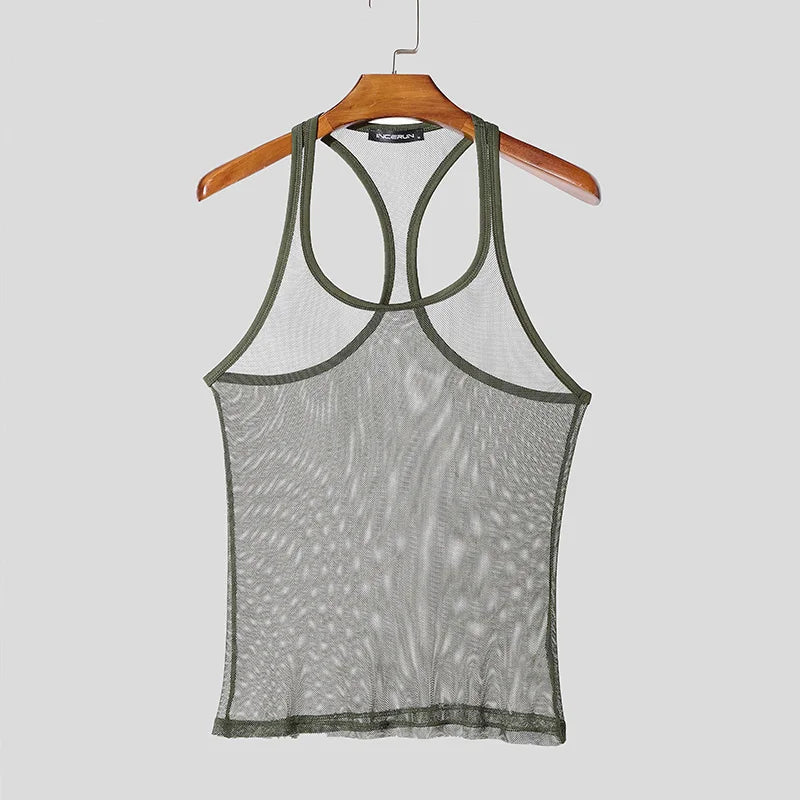 a flat lay of Army Green Boys’ Night Party Mesh Tank - pridevoyageshop.com - gay men's fashion, clubwear, party outfit