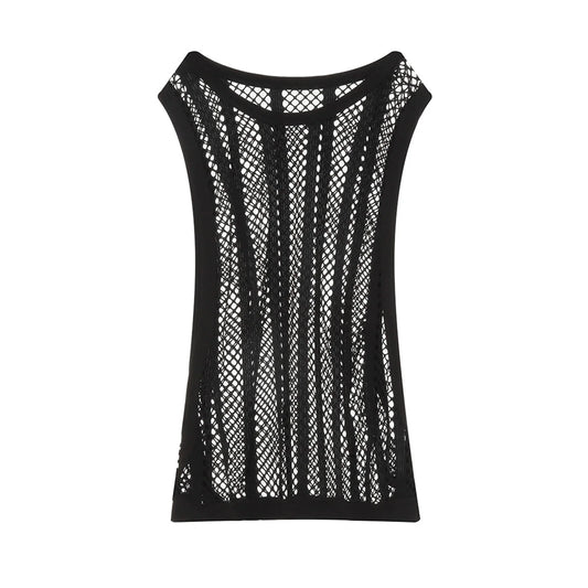 a flat lay of Black Pool Queen Net Top - pridevoyageshop.com - gay men's fashion, clubwear, party outfit