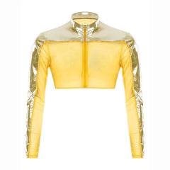 a flat lay of Gold Hyperstrike Crop Jacket - pridevoyageshop.com - gay men's fashion, clubwear, party outfit