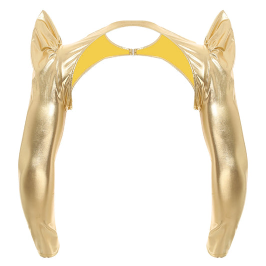 a flat lay of Gold Pop Rocket Metallic Shiny Crop Top - pridevoyageshop.com - gay men's fashion, clubwear, party outfit