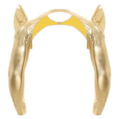 a flat lay of Gold Pop Rocket Metallic Shiny Crop Top - pridevoyageshop.com - gay men's fashion, clubwear, party outfit