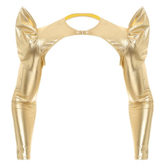 a flat lay of Gold Pop Rocket Metallic Shiny Crop Top - pridevoyageshop.com - gay men's fashion, clubwear, party outfit