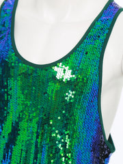a flat lay of Green Bourbon Street Tease Deep Scoop Sequin Tank - pridevoyageshop.com - gay men's fashion, clubwear, party outfit
