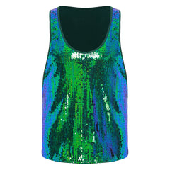 a flat lay of Green Bourbon Street Tease Deep Scoop Sequin Tank - pridevoyageshop.com - gay men's fashion, clubwear, party outfit