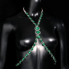 a flat lay of Gunmetal Emerald City Showgirl Gem Harness - pridevoyageshop.com - gay men's harness, fetish gear, rave outfit