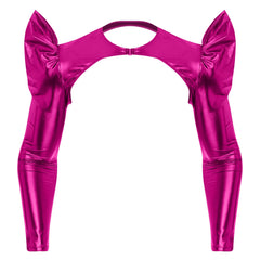 a flat lay of Hot Pink Pop Rocket Metallic Shiny Crop Top - pridevoyageshop.com - gay men's fashion, clubwear, party outfit