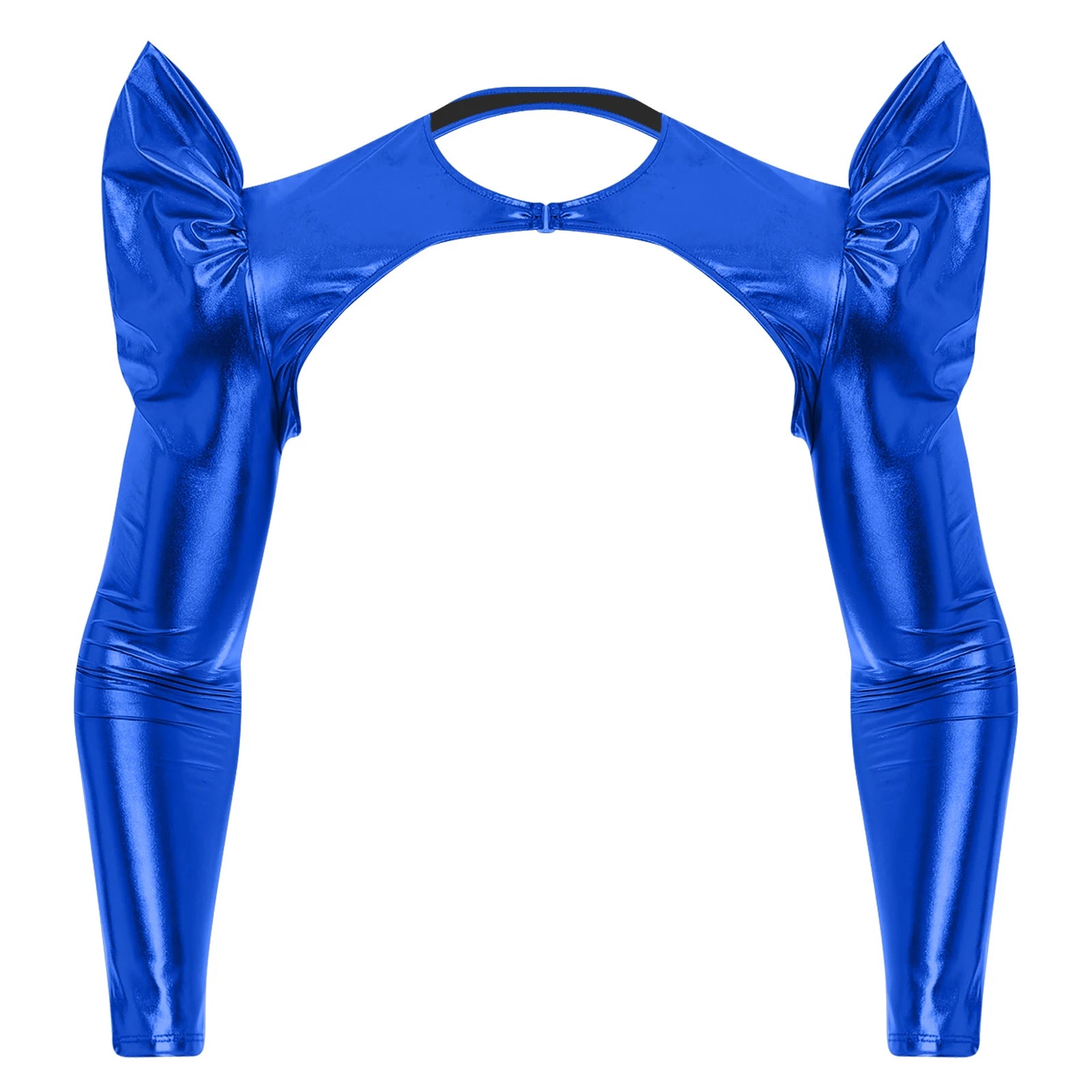 a flat lay of Royal Blue Pop Rocket Metallic Shiny Crop Top - pridevoyageshop.com - gay men's fashion, clubwear, party outfit