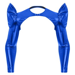 a flat lay of Royal Blue Pop Rocket Metallic Shiny Crop Top - pridevoyageshop.com - gay men's fashion, clubwear, party outfit