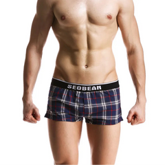 a hot man in Dark Blue Boi-Next-Door Plaid Boxers - pridevoyageshop.com - gay men’s thongs, boxers, briefs and jockstraps