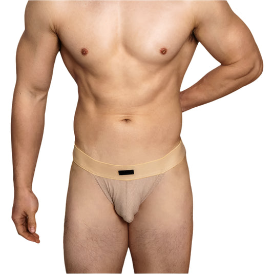 a hot man in Khaki DM Men’s “Ribbed Master” Full-Coverage Brief - pridevoyageshop.com - gay men’s thongs, boxers, briefs and jockstraps