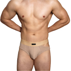 a hot man in Khaki DM Men’s “Side-Slit” Cutout Brief - pridevoyageshop.com - gay men’s thongs, boxers, briefs and jockstraps