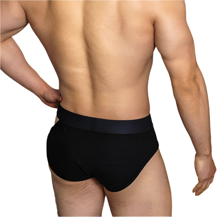 a hot man in black DM Men’s “Side-Slit” Cutout Brief - pridevoyageshop.com - gay men’s thongs, boxers, briefs and jockstraps