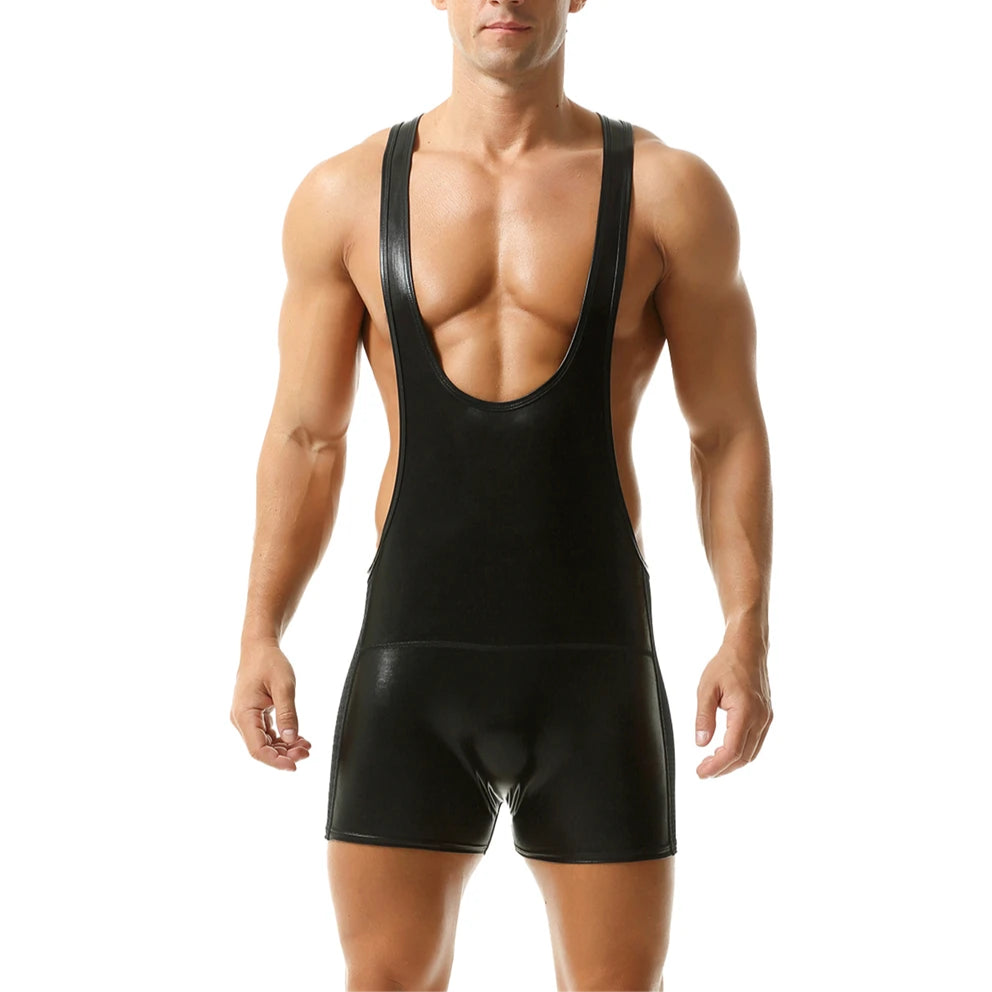 a hot man in black Men’s Metallic Desire Singlet from Pridevoyageshop