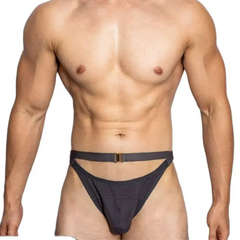 a hot man in dark gray DM Men’s Tummy Strap Jock Briefs - pridevoyageshop.com - gay men’s thongs, boxers, briefs and jockstraps