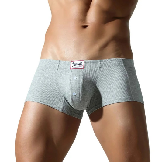 a hot man in gray Button Me Boxer Briefs - pridevoyageshop.com - gay men’s thongs, boxers, briefs and jockstraps