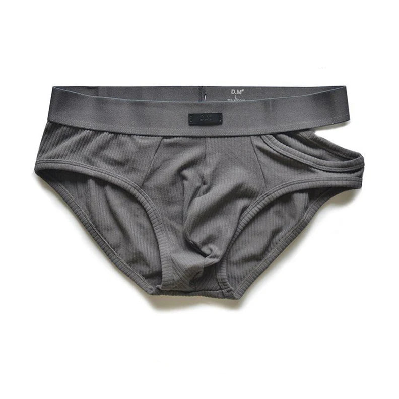 a hot man in gray DM Men’s “Side-Slit” Cutout Brief - pridevoyageshop.com - gay men’s thongs, boxers, briefs and jockstraps