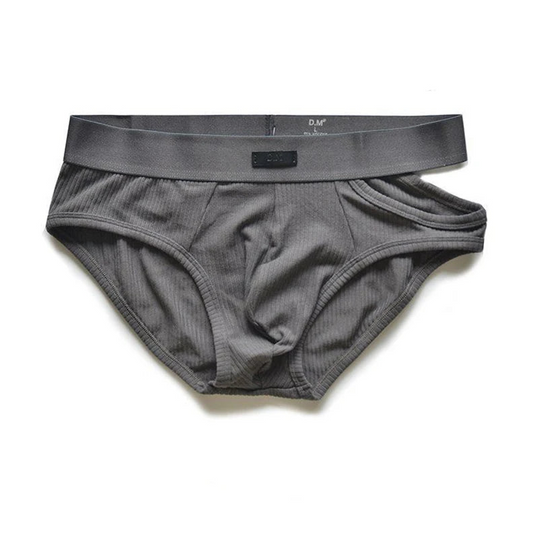 a hot man in gray DM Men’s “Side-Slit” Cutout Brief - pridevoyageshop.com - gay men’s thongs, boxers, briefs and jockstraps