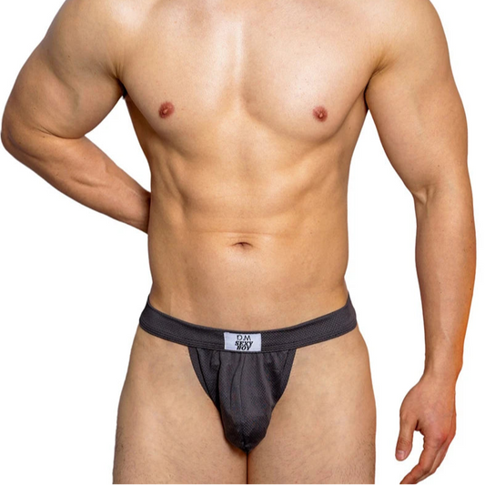 a hot man in gray Men’s DM Sexy Bulge Boy Mesh Thong - pridevoyageshop.com - gay men’s thongs, boxers, briefs and jockstraps