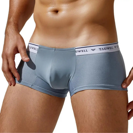a hot man in gray TAUWELL White Collar Mini Trunks - pridevoyageshop.com - gay men’s thongs, boxers, briefs and jockstraps