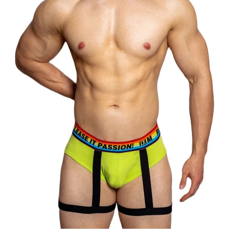 a hot man in green DM Pride Rainbow Passion Garter Briefs - pridevoyageshop.com - gay men’s thongs, boxers, briefs and jockstraps